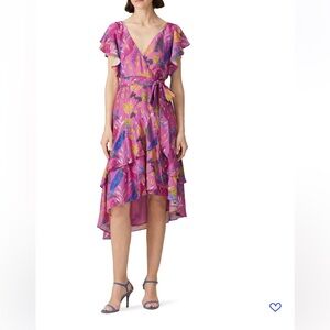 Tanya Taylor Dita Pink Asymmetrical Floral Wrap Dress